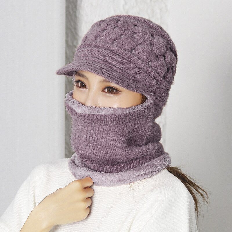 Wintermütze mit schal, gestrickt, für damen, ältere damen, warme sturmhaube, dicke oma-mütze mit krempe, muttermütze: Kaffee