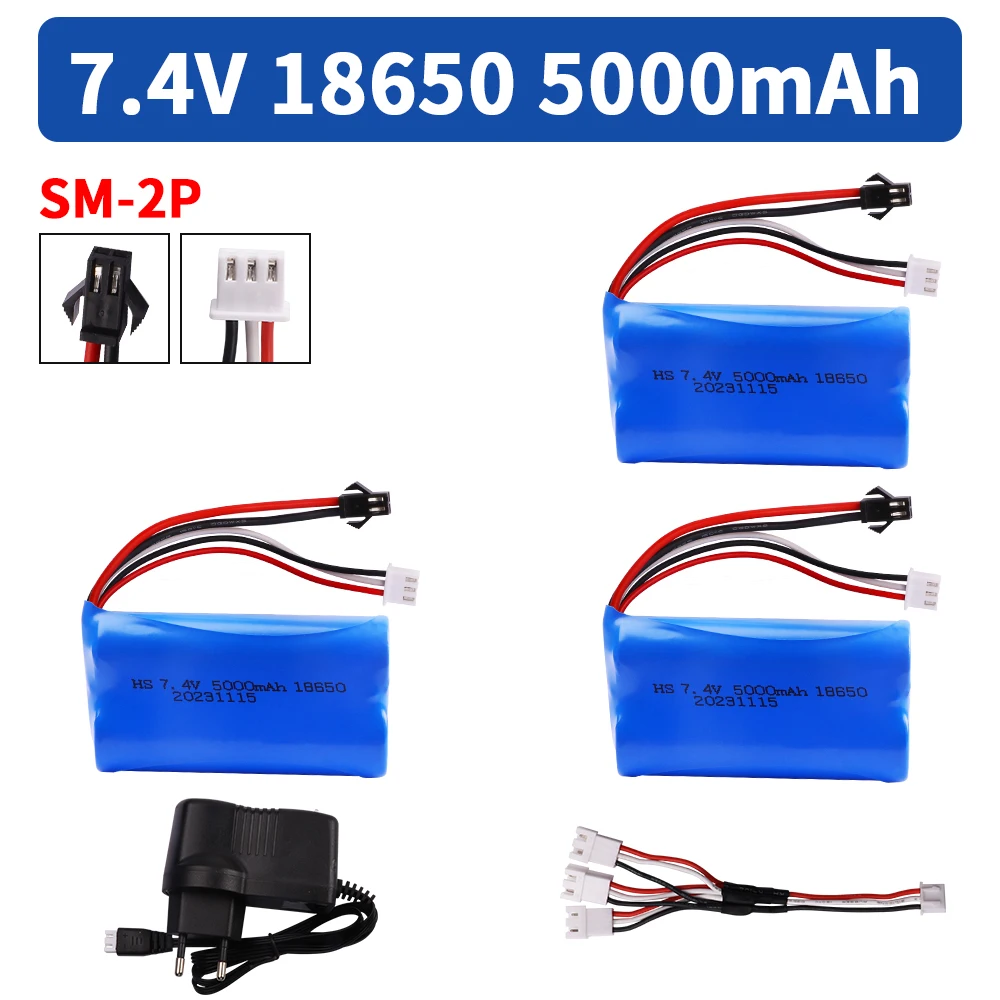 18650 Batterij 7.4V 5000mAh Lipo Batterij SM Plug voor WPL MN99S D90 U12A S033g Q1 H101 H103 Rc boten Auto Tanks Onderdelen: YELLOW