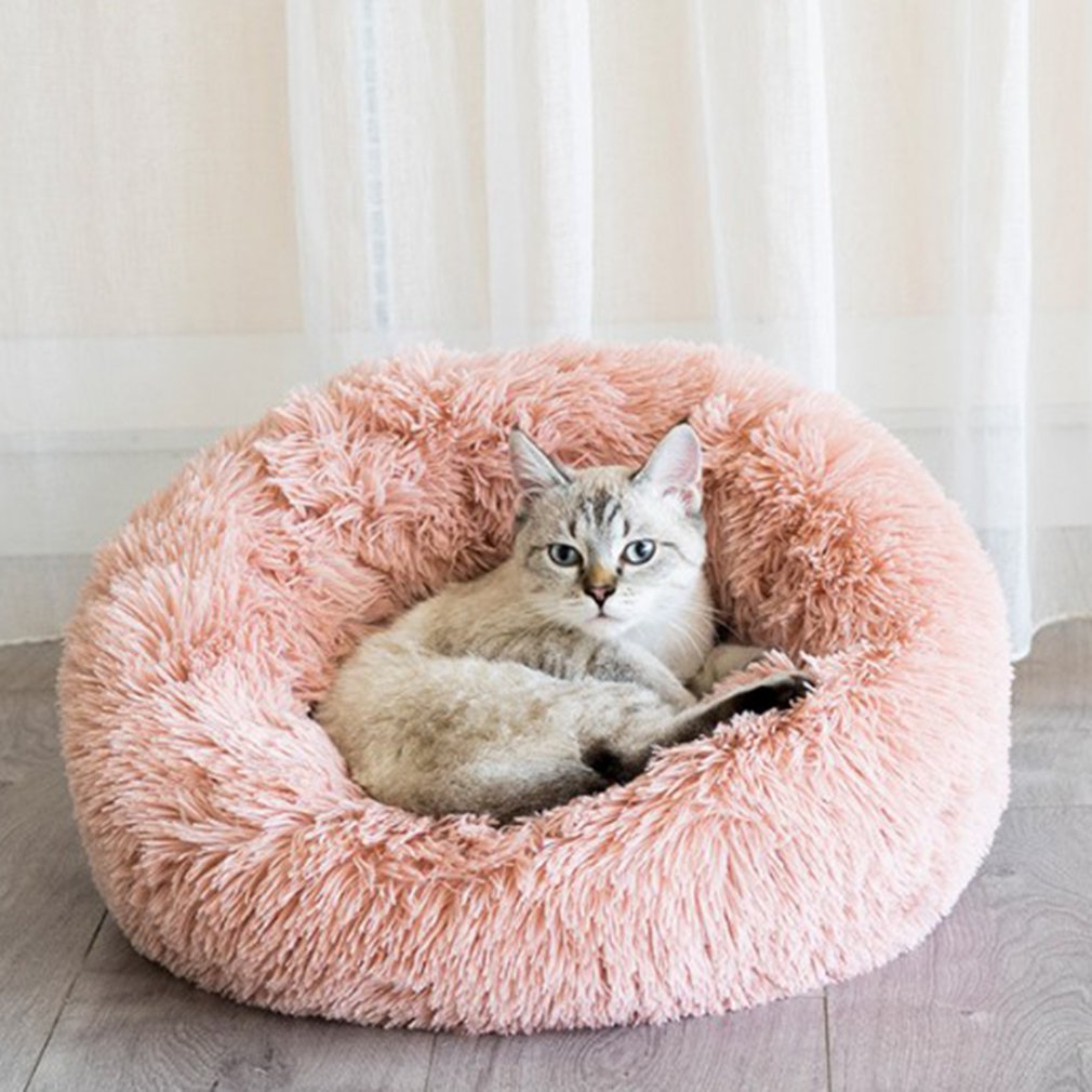 Autumn And Winter Thickening South Korean Plush Round Pet Nest Mat Cat Litter Kennel Small And Medium Cloth Pet Nest: Pink / S