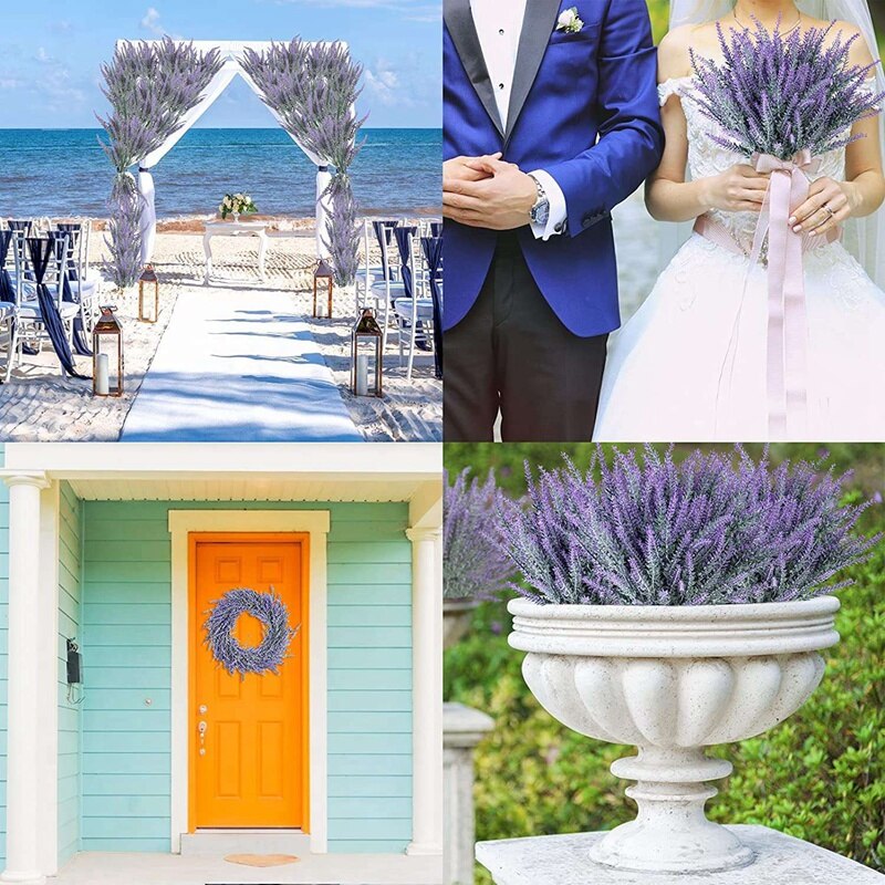 Artificial Lavender Faux Plastic Purple Flowers for Home Wedding Kitchen Garden Patio Office Table Outdoor Decor