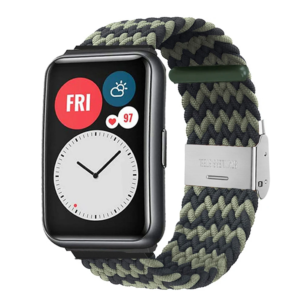 Rem til huawei watch fit 2- rem flettet nylonrem justerbar udskiftningsrem til huawei watch fit-remme: Grøn blå / 12mm