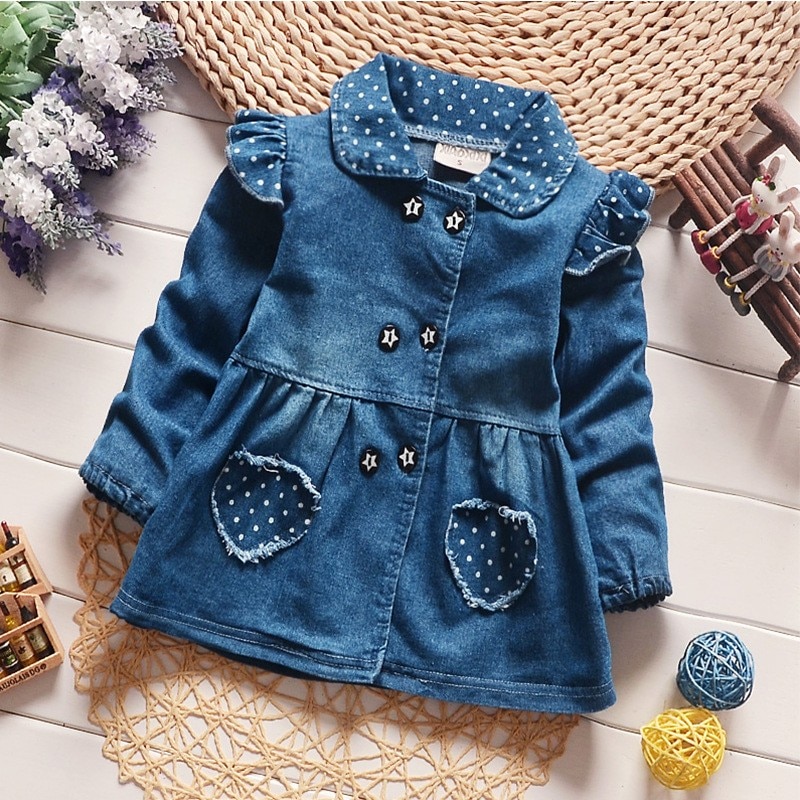Nysrfz meisjes denim jassen mooie hart bescherm stippen baby bovenkleding jassen voor meisjes lange mouwen meisjes jeans jassen kleding