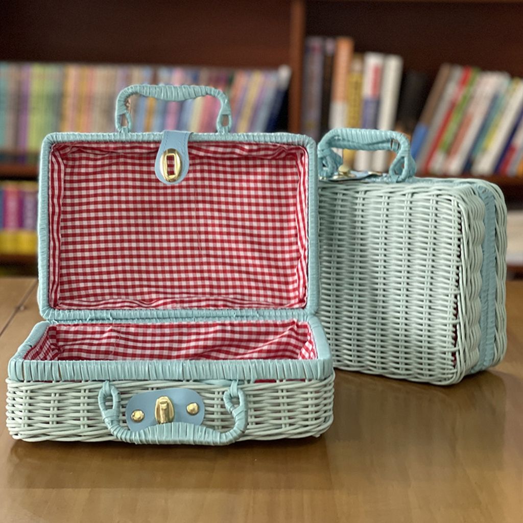 Bamboo Frame with Handle for Cosmetic,Clothes,Sundries Photograph Props Storage Basket Storage Box Rattan Suitcase: M / black