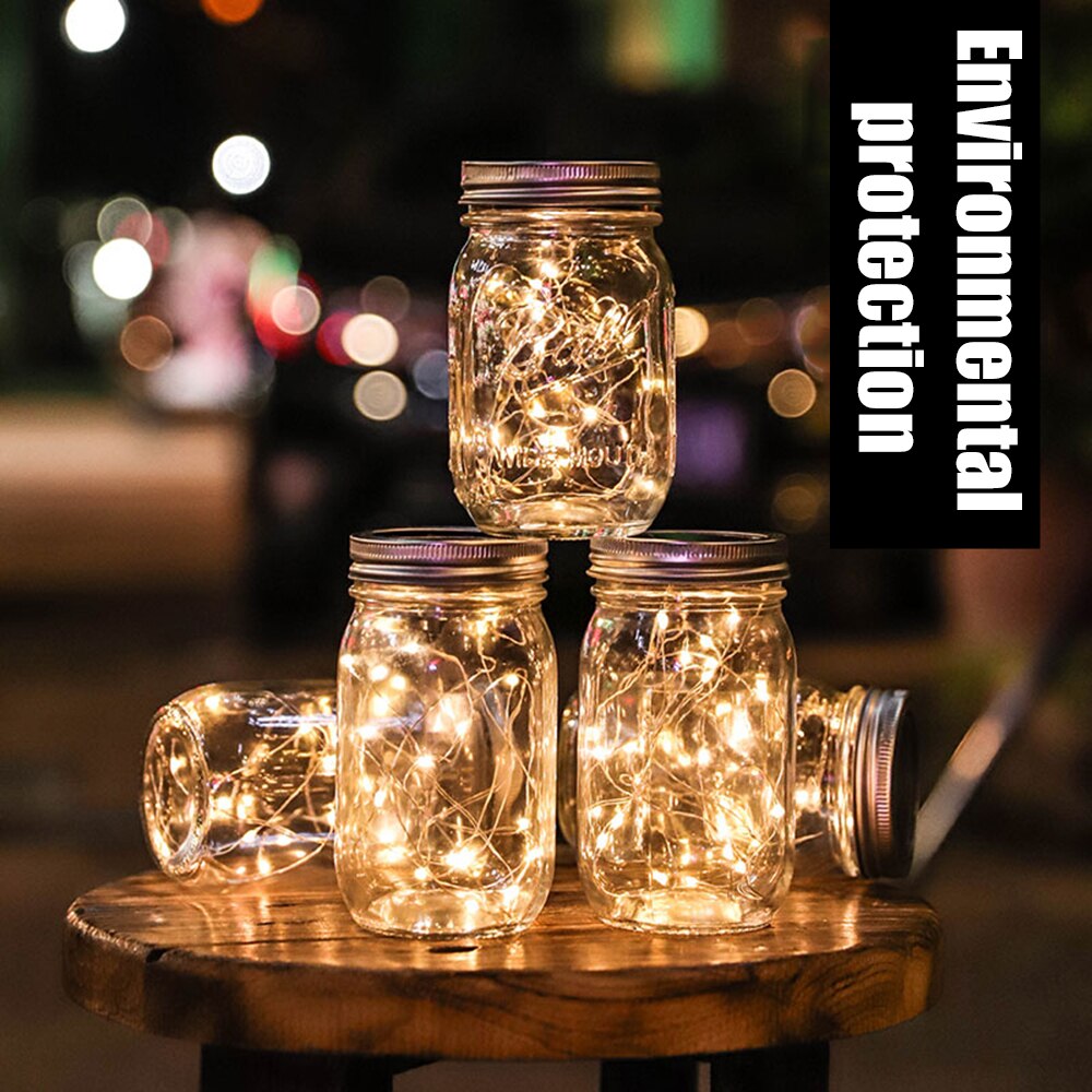 Lampe solaire, guirlande lumineuse LED, bocal en maçon 10 LED s, capuchon de bouteille, idéal pour décoration de mariage de noël, éclairage pour les fêtes de jardin