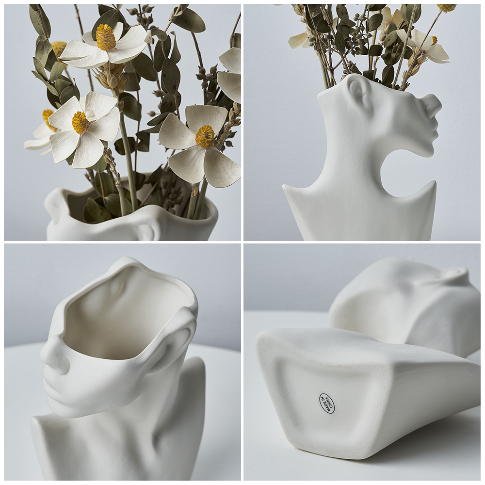 Ansigt vase keramik moderne kunst skulptur boligdekoration plantekrukker dekorativ stue dekoration bordplade blomstervaser