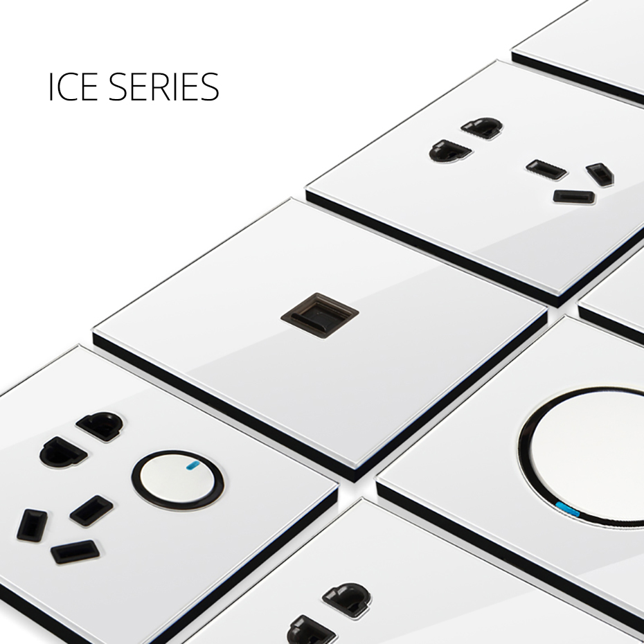 White Glass Panel 1 2 3 4 Gang Wall Light Switch Pass-through Cross Impulse Momentary Switch With Black Edge