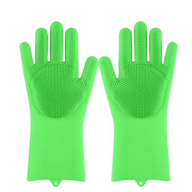 1 paire Silicone vaisselle lavage gant avec brosse de nettoyage cuisine ménage lavage gant 100% alimentaire vaisselle gants: Green-1 pair / Thicker version