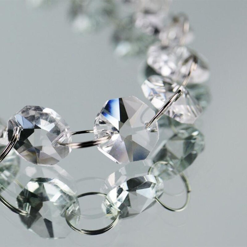 Lustre en cristal, prisme, perles octogonales avec anneau métallique, rideau lumineux, accessoires de décoration pour la maison, bricolage
