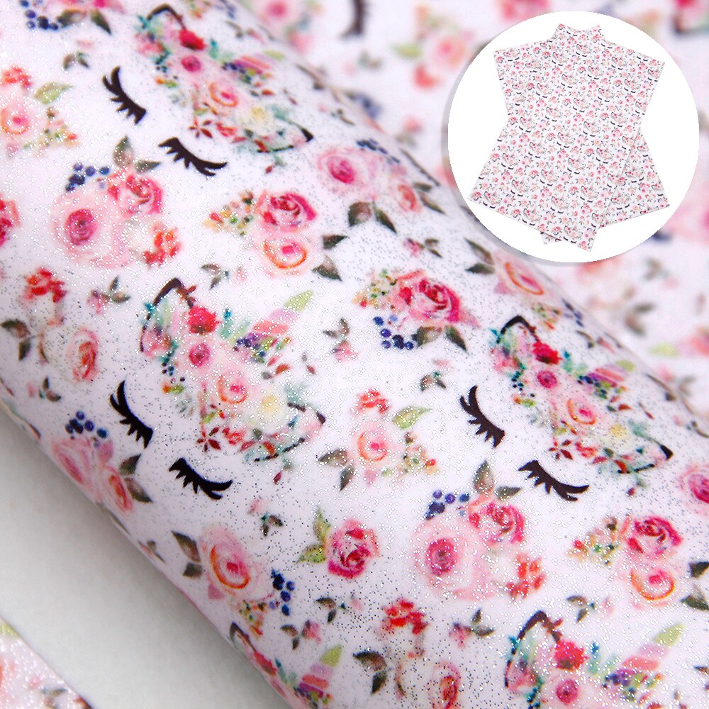 20*34cm Back to School Unicorn Flower Printed Fine Glitter Vinyl Faux Leather Fabric Sheet,DIY Handmade Materials,1Yc9364: 1062297016