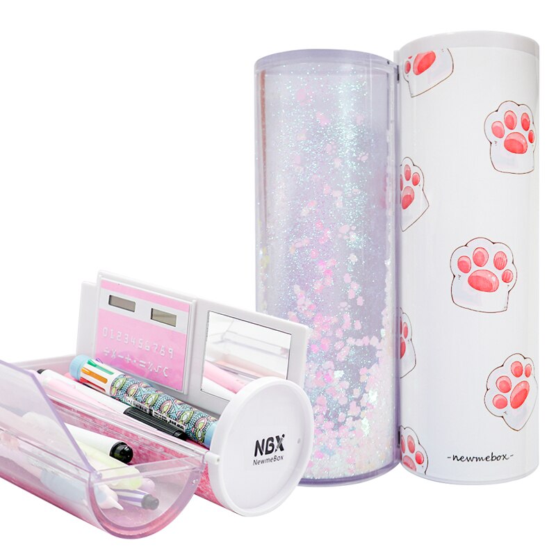 NBX School Pencil Case For Girls Kawaii Cat Paw Pencilcase Pink Clear Plastic Pen Box Stand Up Large Capacity Stationery Holder