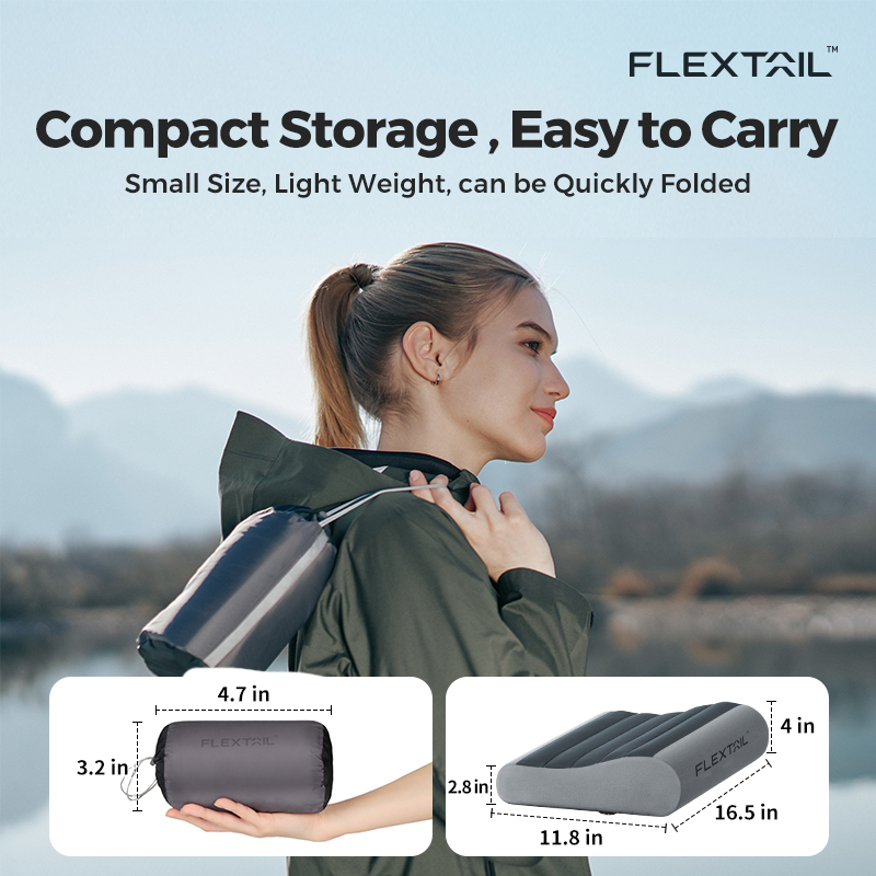 FLEXTTAIL ZERO-KUSSEN | Opblaasbaar kampeerkussen, draagbaar reishuis, ergonomische neksteun, lichtgewicht wasbaar
