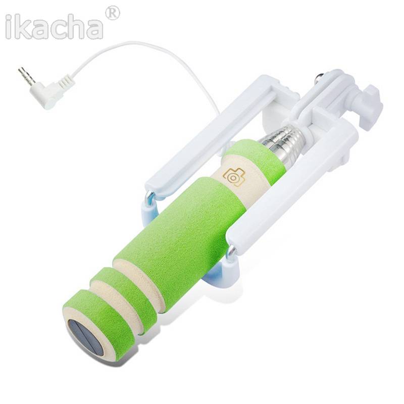 Universele Mini Selfie Stick Monopod Ingebouwde Sluiter Houder voor Iphone Samsung Android IOS Bedrade Selfie Smartphone Camera: Green