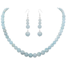 YACQ 925 Sterling Zilver Natuurlijke Aquamarijn 6 8 10mm Choker Ketting Dangle Oorbellen Sets Handgemaakte Sieraden Voor Vrouwen mom