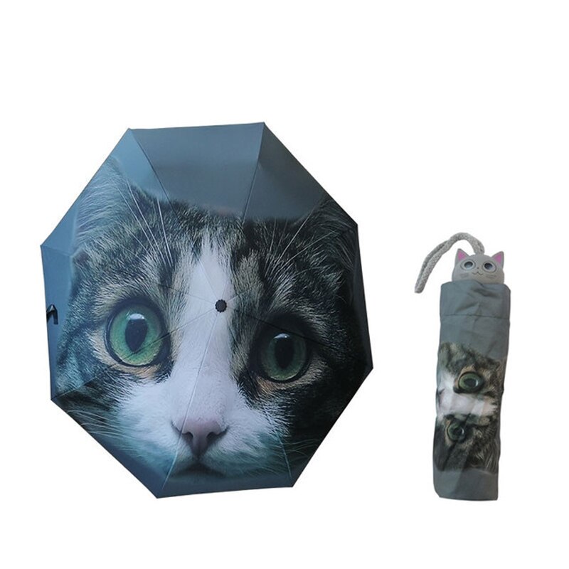 Paraguas con de cabeza de perro y gato para hombre y mujer, sombrilla con de cabeza de perro o gato, impermeable, Anti-uv, Gato genial