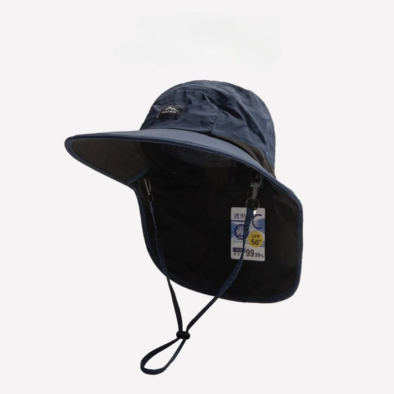 Cappellini Panama unisex estivi a tesa larga impermeabili e ad asciugatura rapida Cappelli a secchiello con visiera esterna Cappello da suola traspirante in rete con patta sul collo: nero