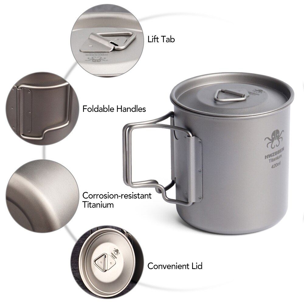 420ml Titan Tasse Camping Wasser Becher mit Foldable Griffe Leicht Wasser Tasse Pro Rucksackreisen Camping Angeln