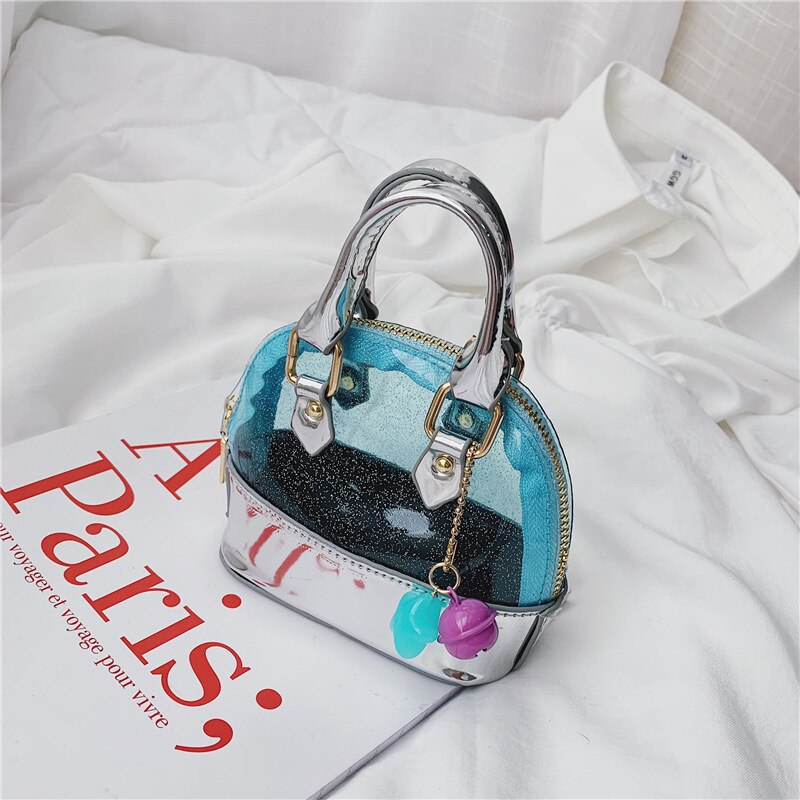 Summer Mini Kid Jelly Shell Handbag Transparent Clear Small Children's Tote Bag Cute Girl Hand Bag Scarf Shoulder Bag: Blue