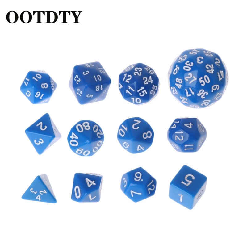 OOTDTY 12pcs/Set Multi-sided Polyhedral Dice D4 D6 D8 D10 D12 D20 D24 D30 D60 Dungeons Polyhedral Dice: Blue