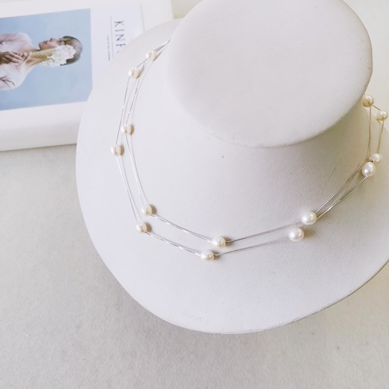 Daimi 6-7mm longo pérola colar prata 925 jóias camisola pérola colar para mulher