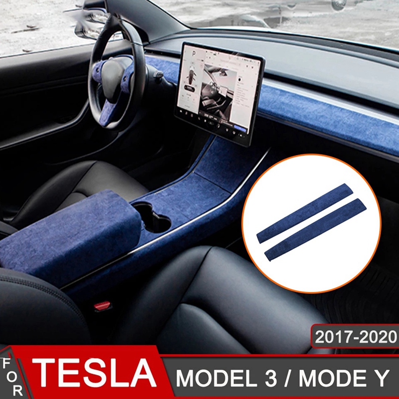 2Pcs For Tesla Model 3 Interior Suede Cover For Model3/Y Central Console Armrest Box Steering Wheel Dashboard Air Vents
