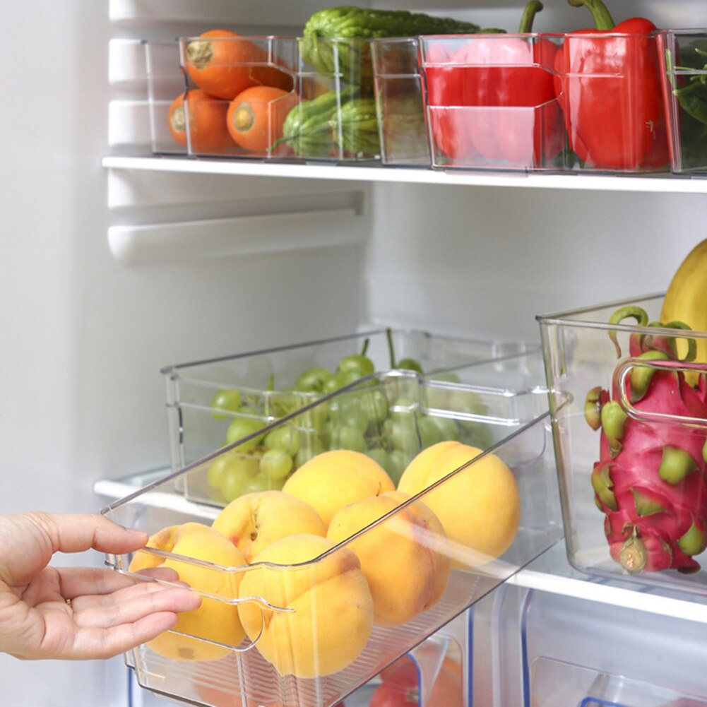 Refrigerator Organizer Bins Stackable Fridge Organizers Storage Box with Cutout Handles for Freezer Cabinets FP8