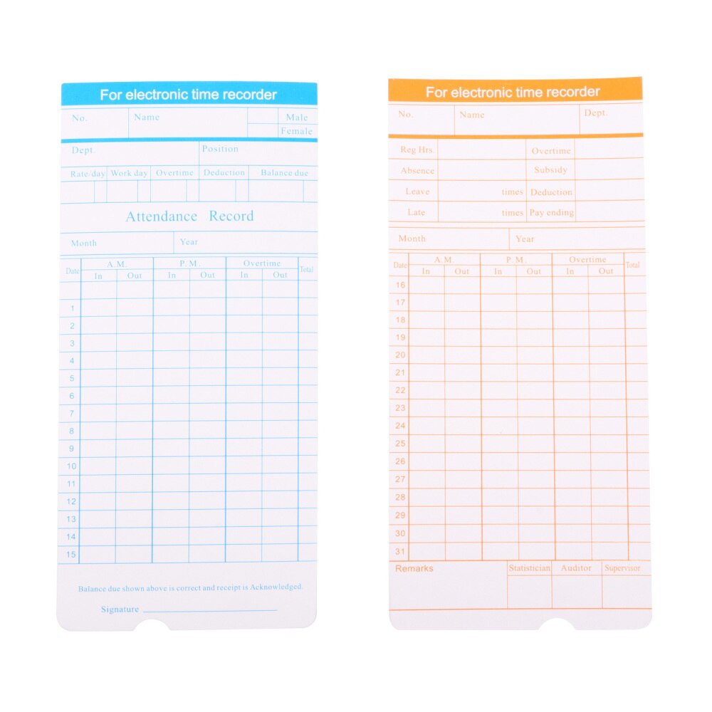 1 set of Monthly Clocking Cards Time Attendance Recording for Office