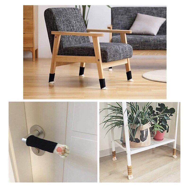 Calzini per sedie, 24 pezzi (6 impostato) coprigambe per sedie a forma di piede di gatto piedi per mobili a maglia calzini sedia gambe protezioni per pavimenti