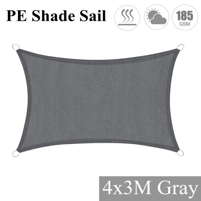 5x4M 3x2M Grau Rechteck HDPE Sonne Sonnensegel Baldachin UV Block Markise Für draussen terrasse Garten Hinterhof Gewächshaus Schatten Tuch: grau 4x3M