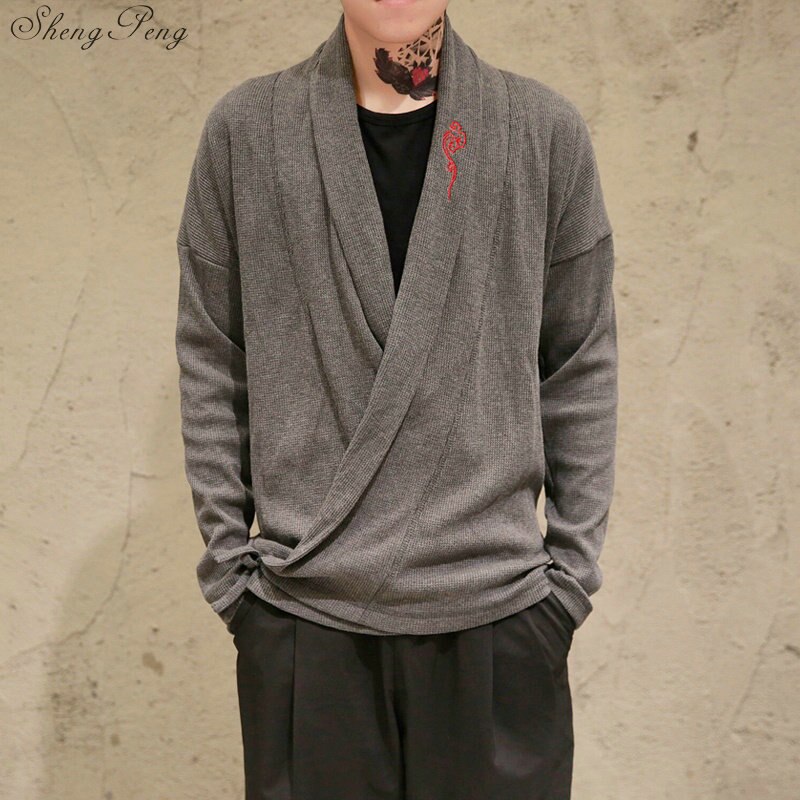 Traditional chinese clothing for men long sleeve shirt oriental clothing traditional chinese men clothing shanghai tang Q006: 2 / L