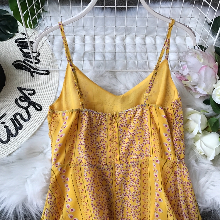 Geel Chiffon Midi Jurk Zomer Casual Vrouwelijke Plus Size Lady Beach Vestidos Spaghetti Band Jurk Vrouwen Dames