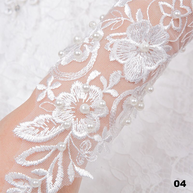 1 par hvide lange blonder brude brudehandsker fingerløs brudekjole billigt tilbehør rhinestone simuleret perle dekoreret: Stil 4