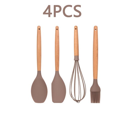 Geschirr 12Stck Silikon Kochen Utensilien einstellen Wärme beständig Küche Nicht-Stock Kochen Utensilien Backen Werkzeuge Mit Lagerung Kasten: grau-4Stck