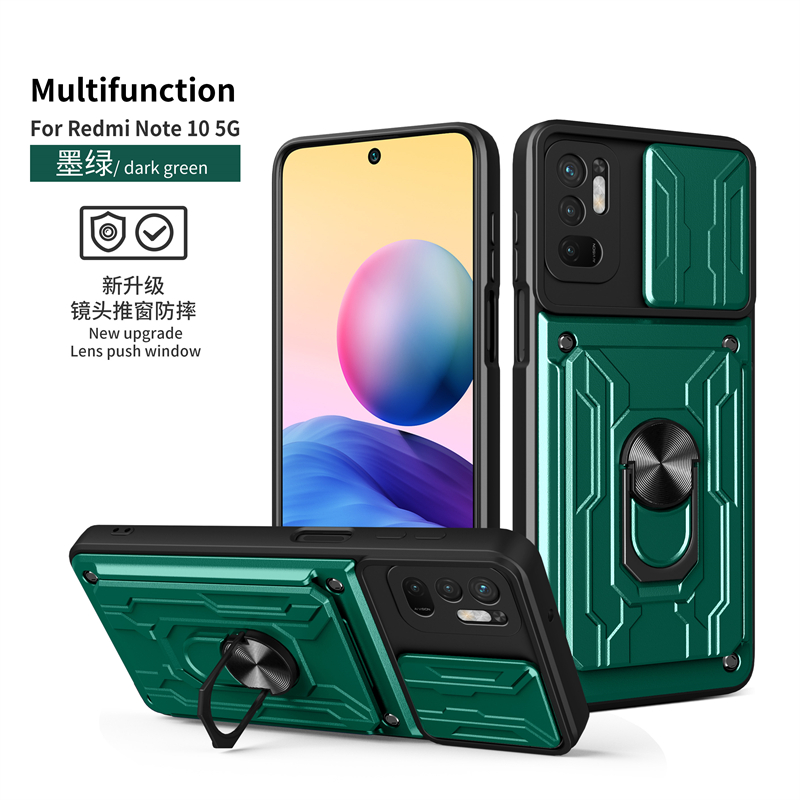 For Xiaomi Poco M3 Pro 5G Case Magnetic Holder Ring Armor Card Slot Phone Cases For Pocophone M3 M 3 Pro Slide Camera Back Cover: green