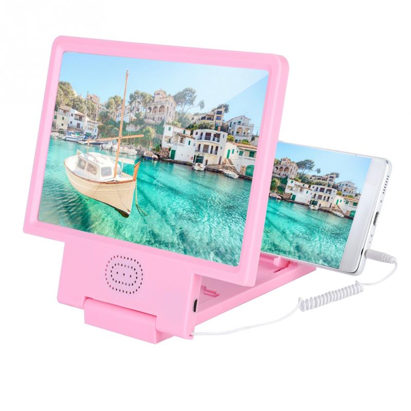 Haut-parleur de téléphone portable avec loupe d'écran vidéo HD support de support de loupe agrandir l'écran pour téléphone iPhone Xiaomi Huawei: Rose