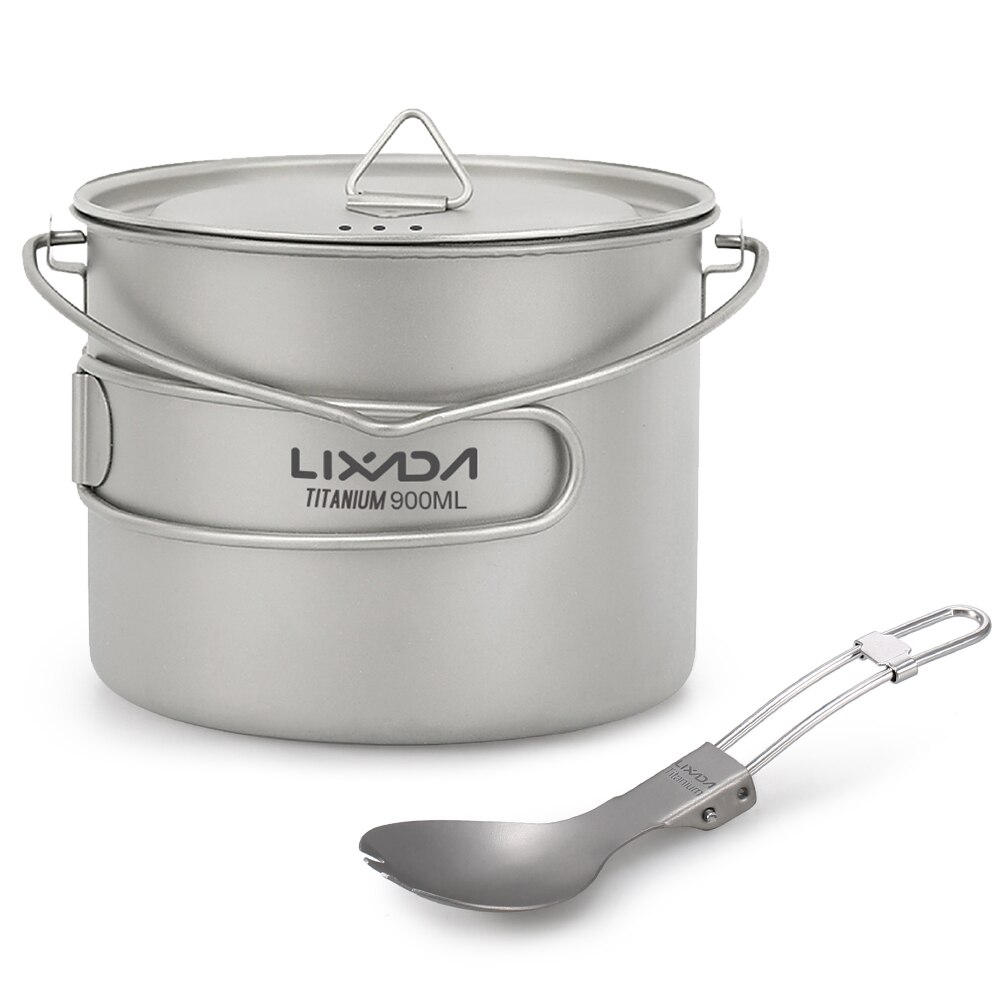 Lightweight Titanium Pot with Folding Spork Outdoor Cooking Pot Camping Cup Mug for Outdoor Camping Hiking Backpacking Picnic