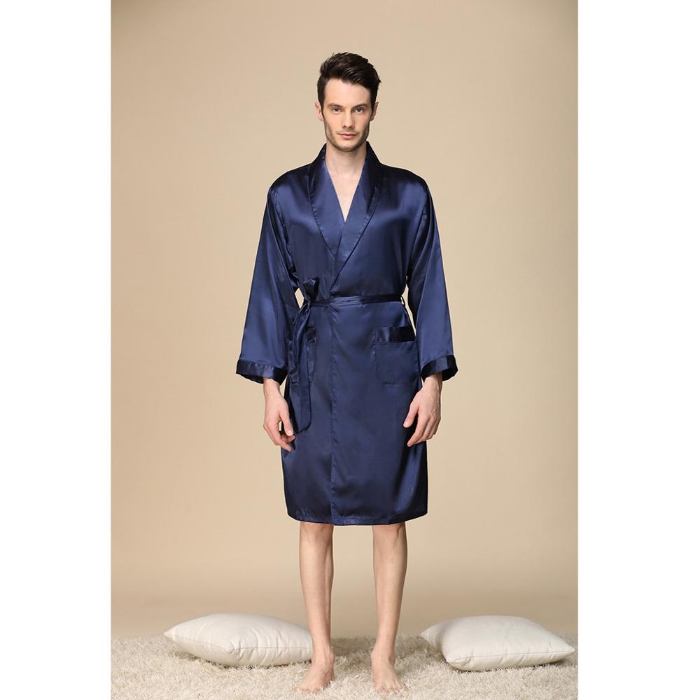 Homme Satin de soie peignoir Robe longue solide soie pyjama hommes soie chemise de nuit vêtements de nuit kimono homme amant Robe de chambre
