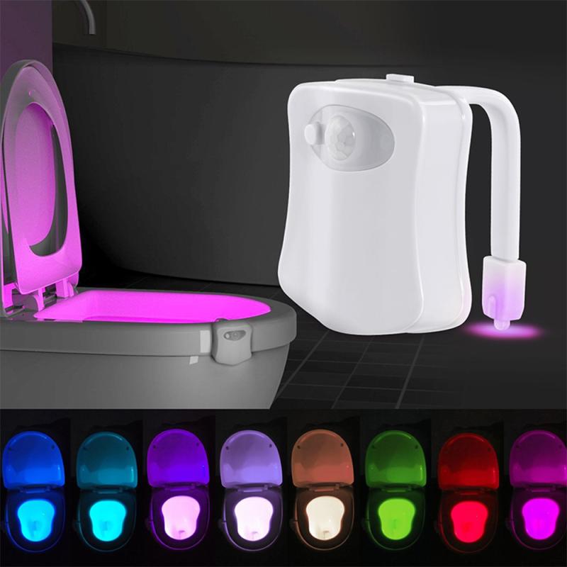 Pir toalett ledet sete nattlys smart bevegelsessensor 8 farger vanntett bakgrunnsbelysning til toalettskål luminaria lampe wc toalett ledet: misligholde tittel