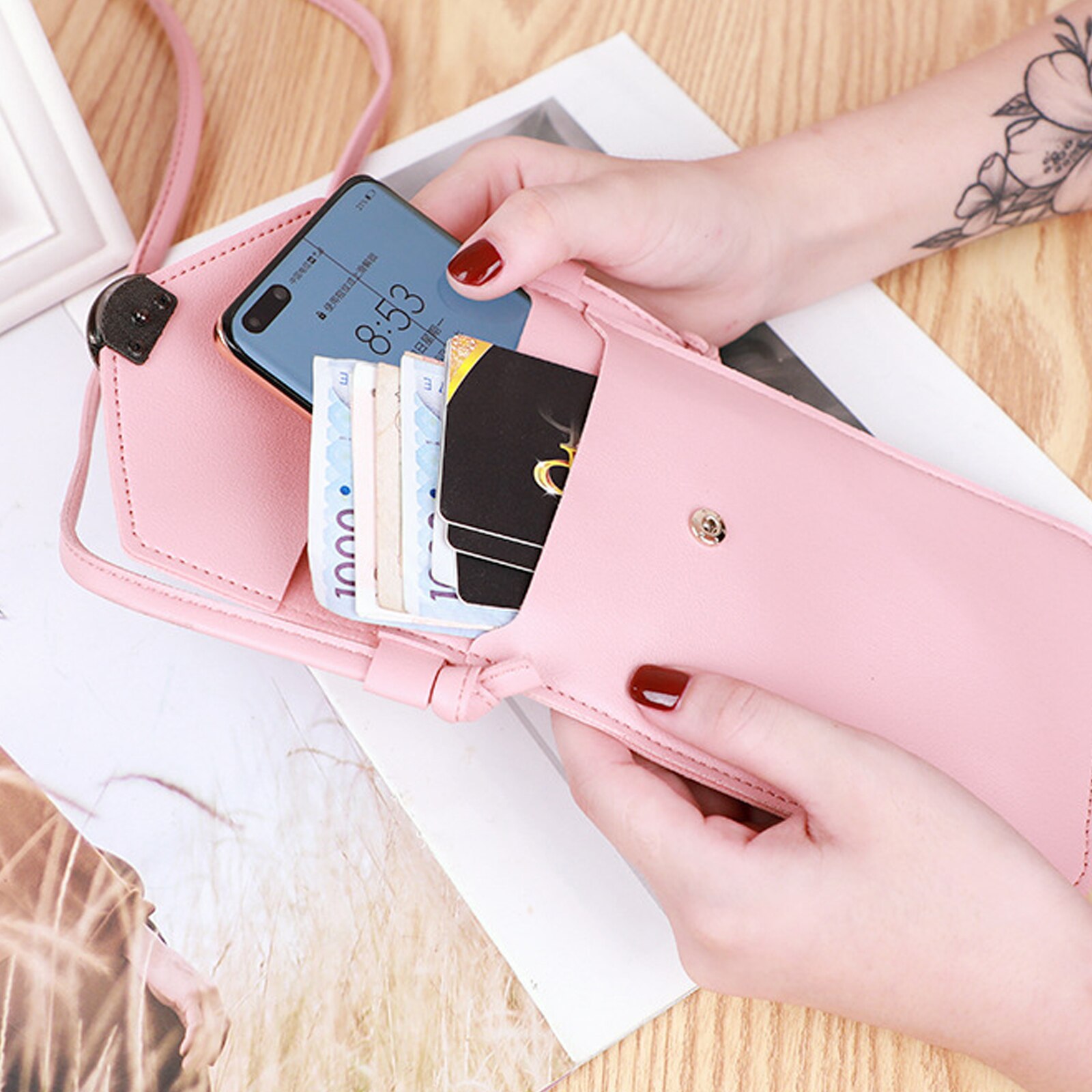 Vrouwen Tas Touch Screen Mobiele Telefoon Purse Smartphone Portemonnee Lederen Schouderband Handtas S10 Huawei P20