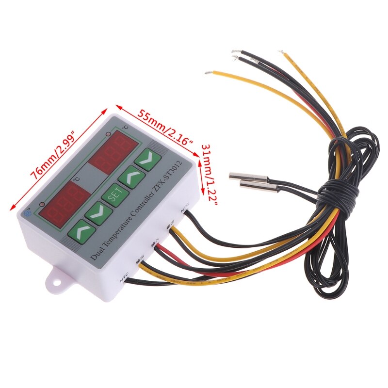 220V 12V 24V Digital Dual Temperature Controller Thermostat Incubator Dual Probe