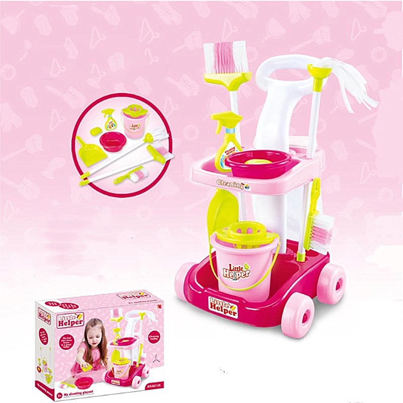 Children's House Play Game Cleaning Cart Set Mopping Cleaning Role Playing Cleaner Cleaning Tool for Child