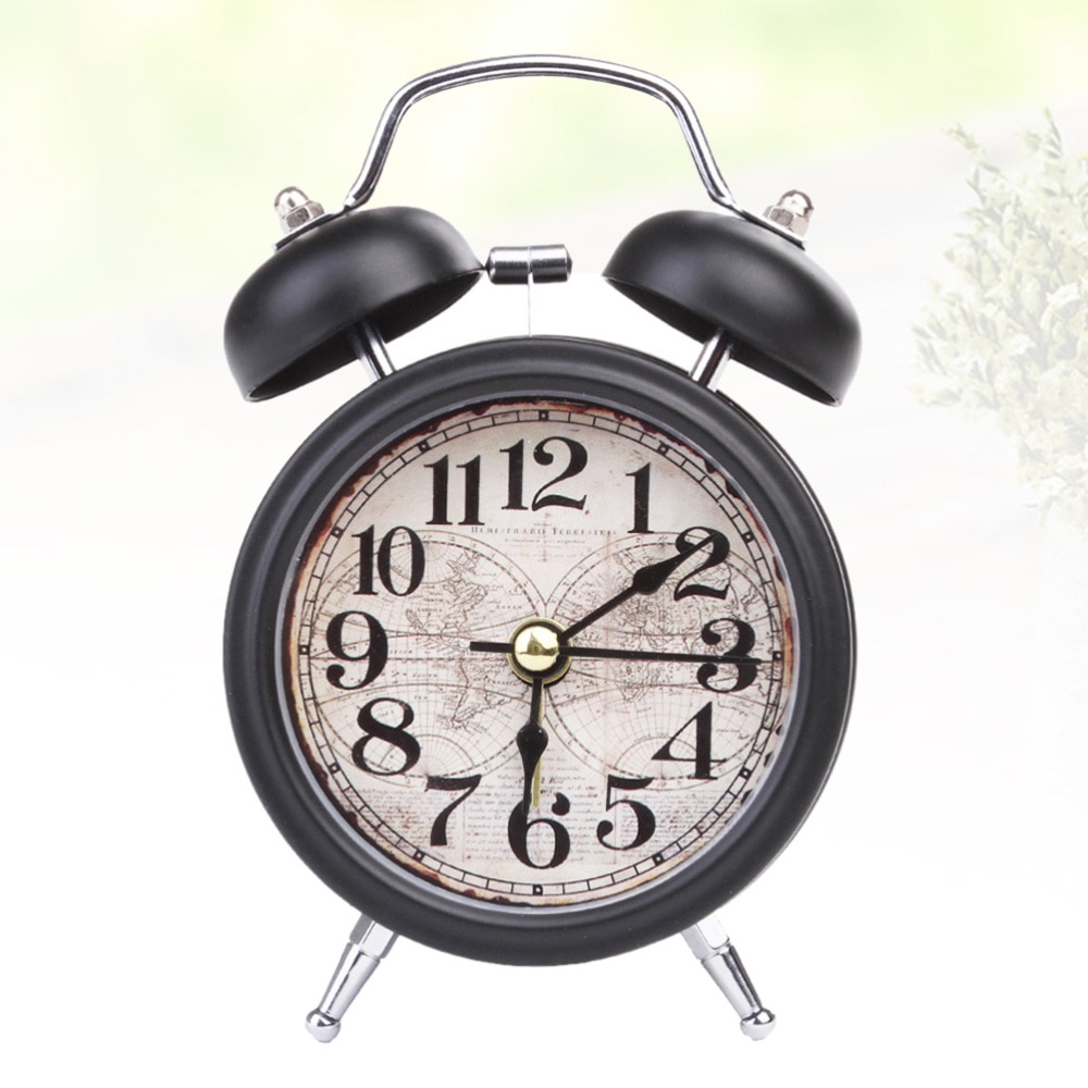 Metal Small Alarm Clock Desktop Vintage Ring Bell Clock Kids Alarm Clock without Battery Будильник - Earth (Black)
