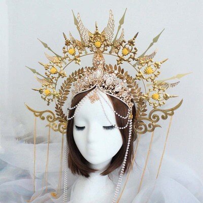 Diadema de oro Halo de la Virgen María, Tiaras, tocado Lolita, Material de Aro para el cabello, accesorios para el cabello de diosa: 2