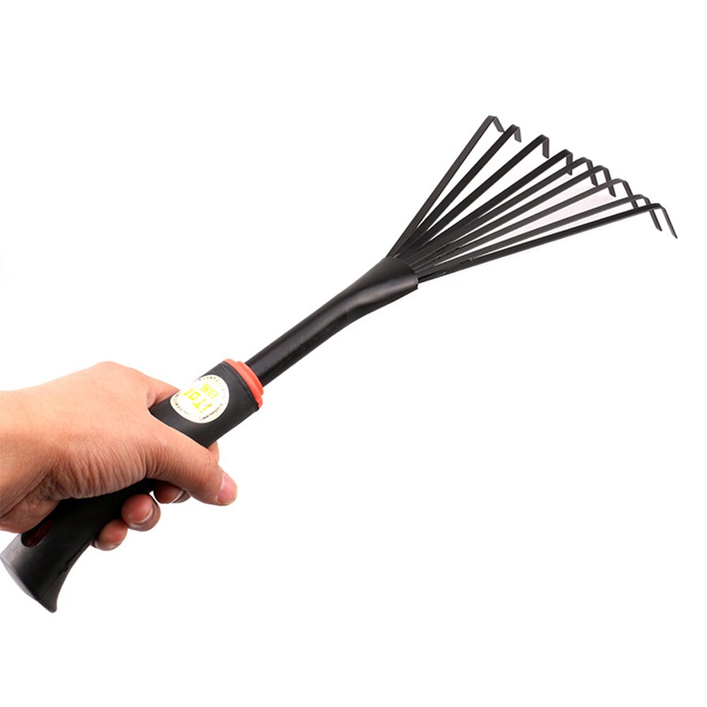 Garden Rake 16inch 9 Claw Leaf Rake dead leaf Rake Root Cast Iron Tool With Ergonomic Grip Yard Hand Fan Garden Rake Small