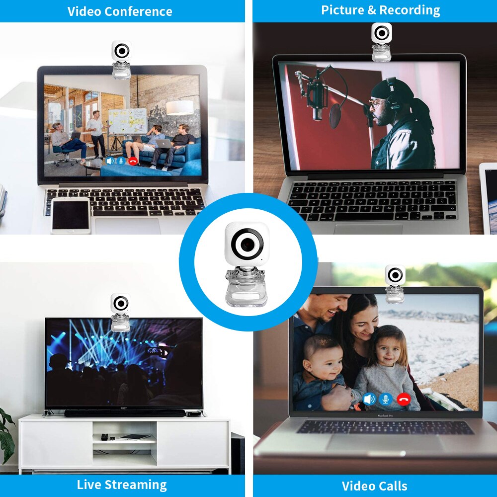 HD 480P Webcam 0.3MP Camera with Clear Mount Clip Built-in Microphone Notebook Web Cam PC Desktop Computer Web Camera Video