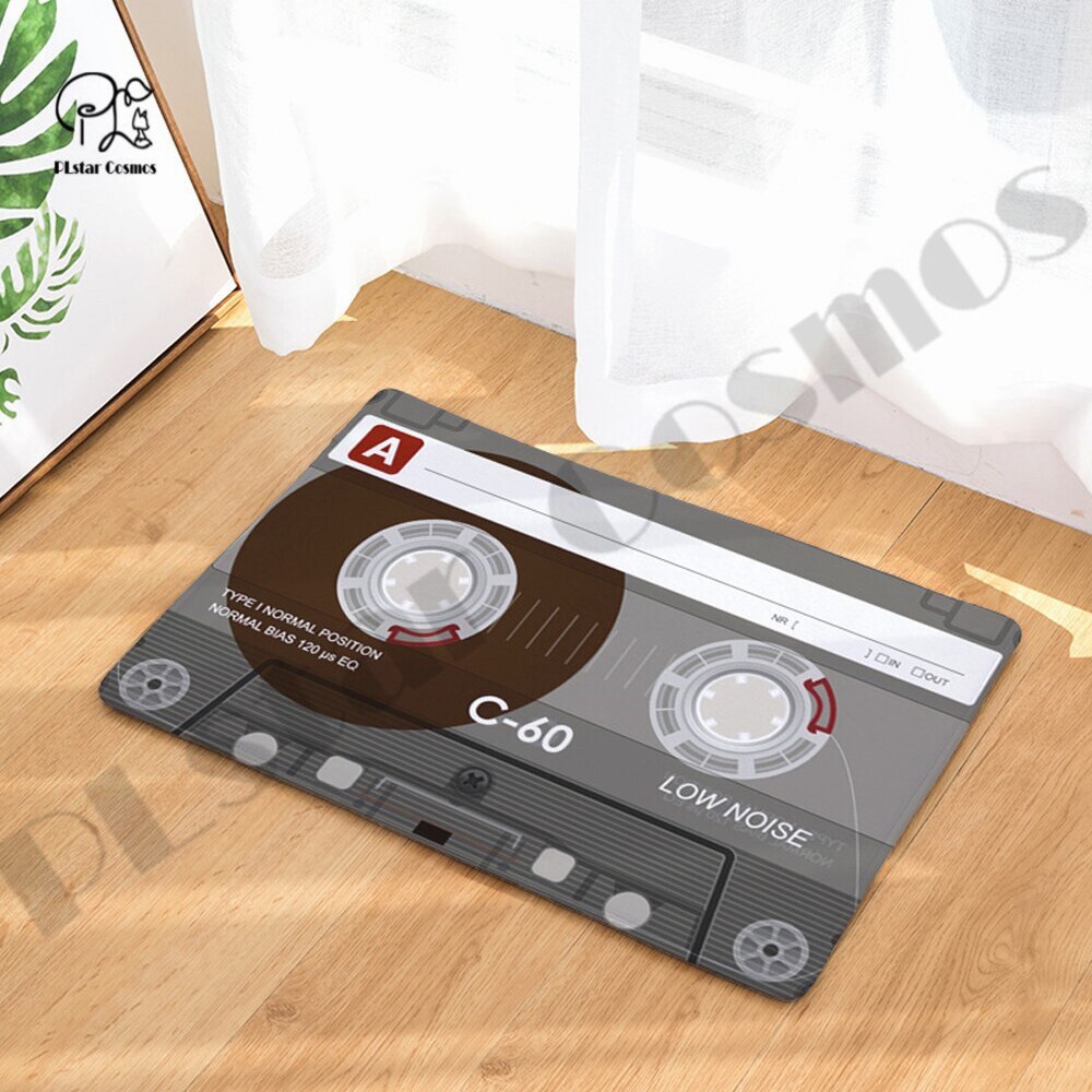 Felpudo Retro de Cassette con cinta musical para porche, alfombra antideslizante para sala de estar, cocina, baño, felpudo impreso en 3D-1: Azul marino