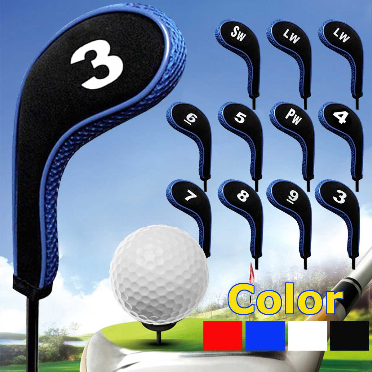 12 stk / sæt golfkøller jernhoveddæksler hovedbeklædning med lynlås lang hals 4 farver