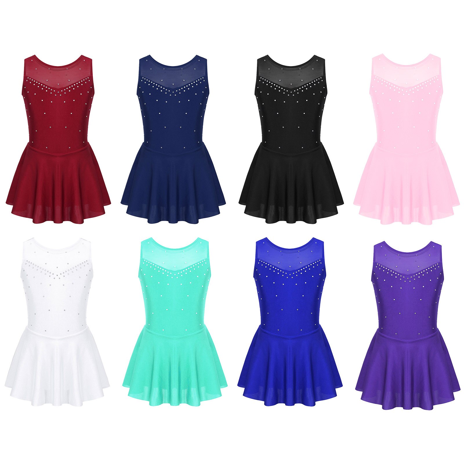 Robe de Ballet pour Fille, Tenue de Ballerine de Patinage Artistique avec Dos en Strass, pour Spectacle sur Scène