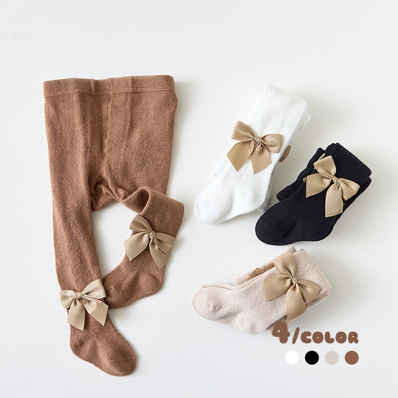 Pantimedias de algodón para niños y niñas, ropa transpirable, suave, con lazo grande, medias bonitas