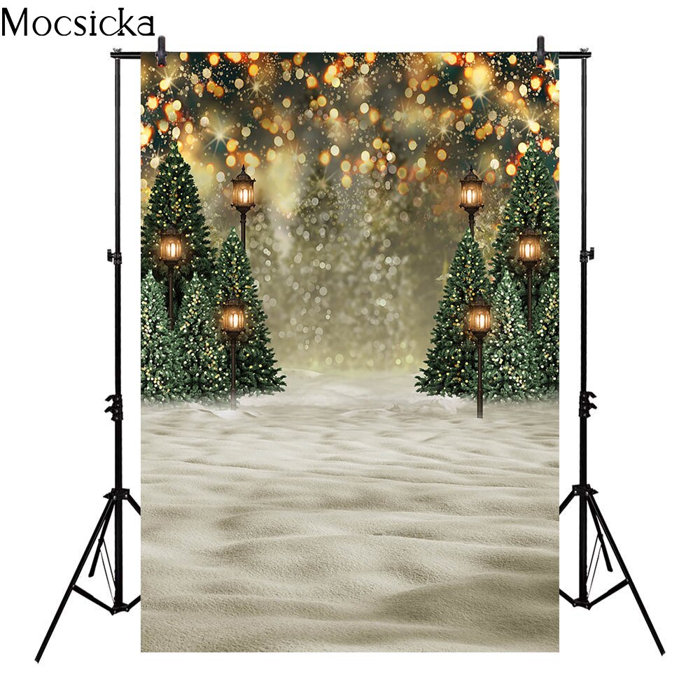Kerst Winter Sneeuw Fotografie Achtergronden Bokeh Kerstbomen Straat Licht Achtergrond Kinderen Portret Fotografische Props