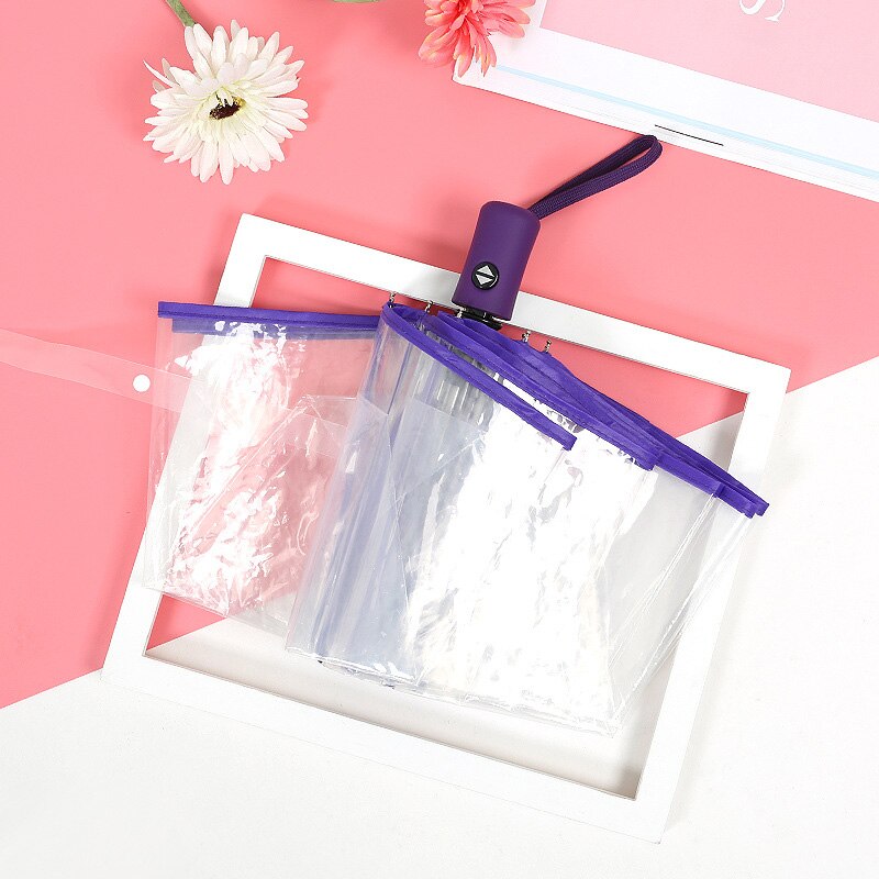 Creativo Ombrello Trasparente Ombrello Automatico Tre Donne Pieghevoli Ombrelli Compatto Pieghevole Antivento Stile Chiaro ombrello: 02